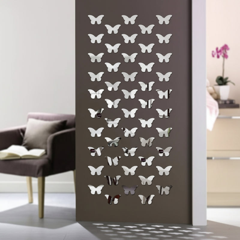 Removable DIY 40-piece 3D butterfly mirror wall decals for personalized bedroom and nursery decor at Aezoon.