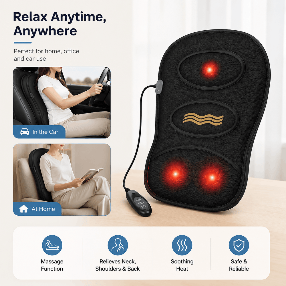 Robotic Cushion Massage Mini with remote controller and home and car power adaptors
