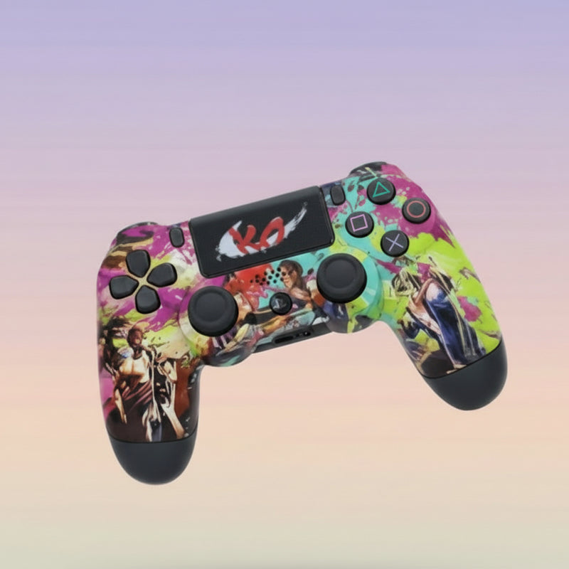Colorful gaming controller on a gradient background