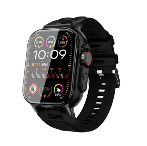 Black smartwatch with a colorful display on a white background at Aezoon
