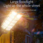 Large floodlight illuminating a street with text overlay At Aezoon