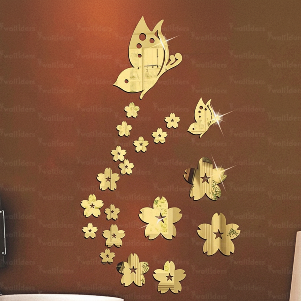 21 Butterfly Flower Acrylic Mirror for Wall, Acrylic Mirror Wall Decor