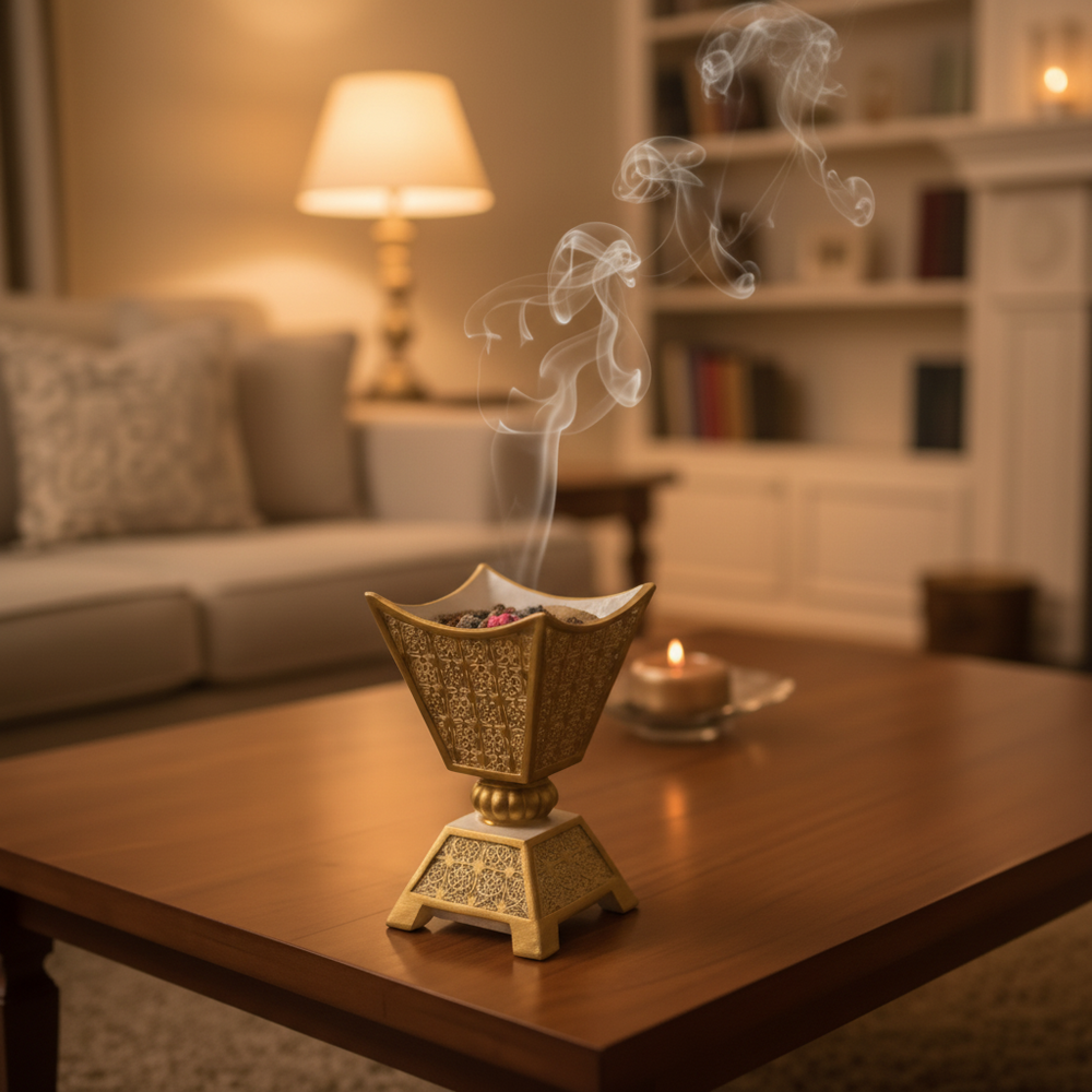 Gold Decorative Incense Burner with Cutwork Design