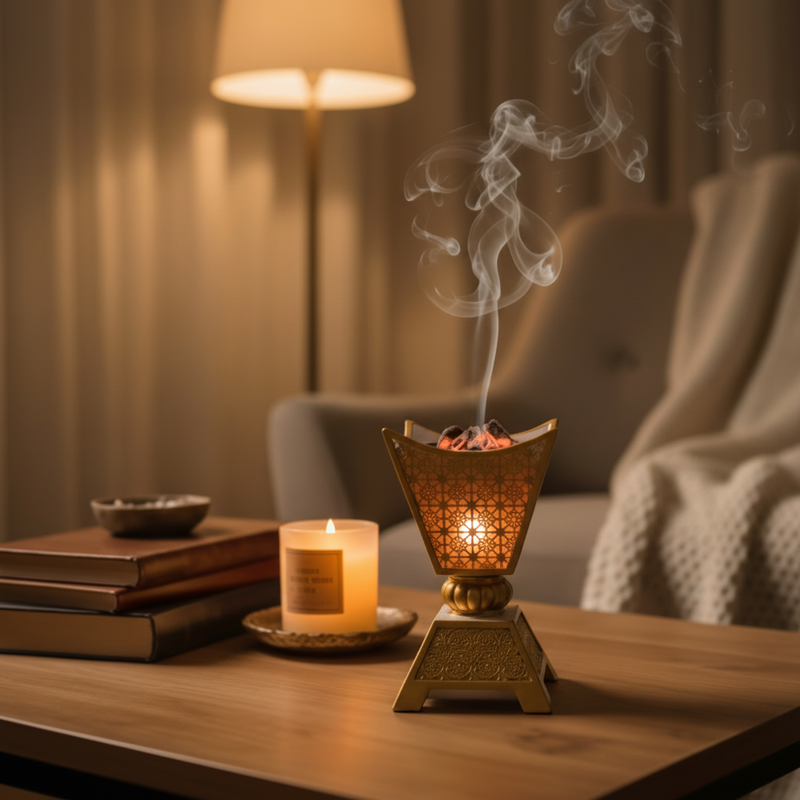 Gold Decorative Incense Burner with Cutwork Design