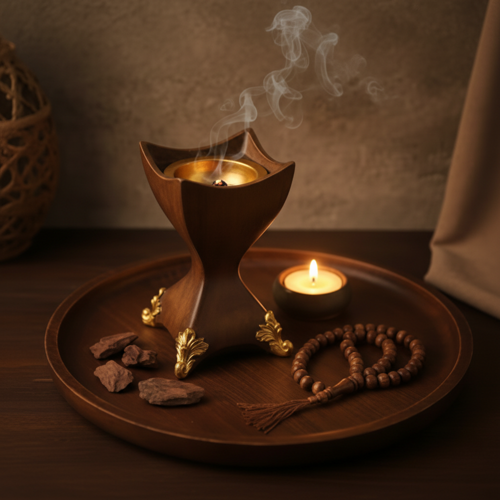 Decorative Incense Burner with Gold Accents