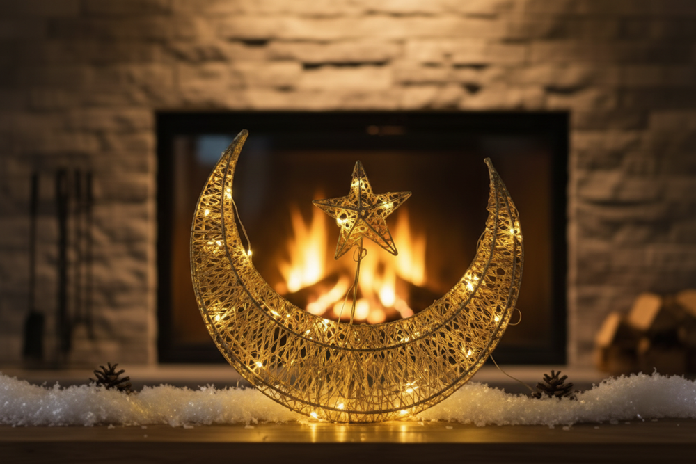 Gold Crescent Moon & Star Decorative Hanging Ornament