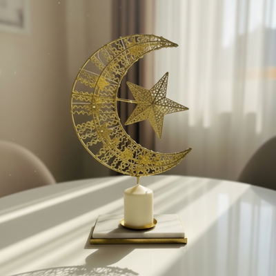Gold Crescent Moon & Star LED Table Décor Light