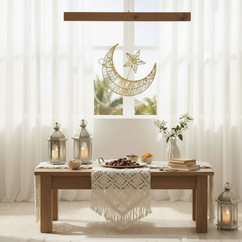 Gold Crescent Moon & Star Decorative Light Ornament