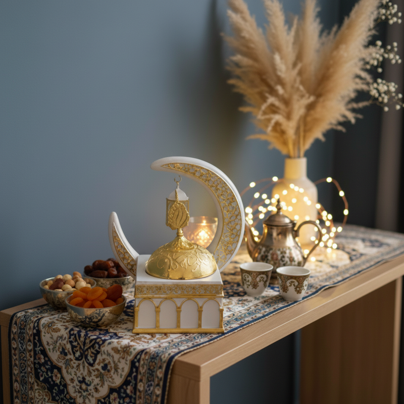 Islamic Crescent Moon & Lantern Decorative Showpiece