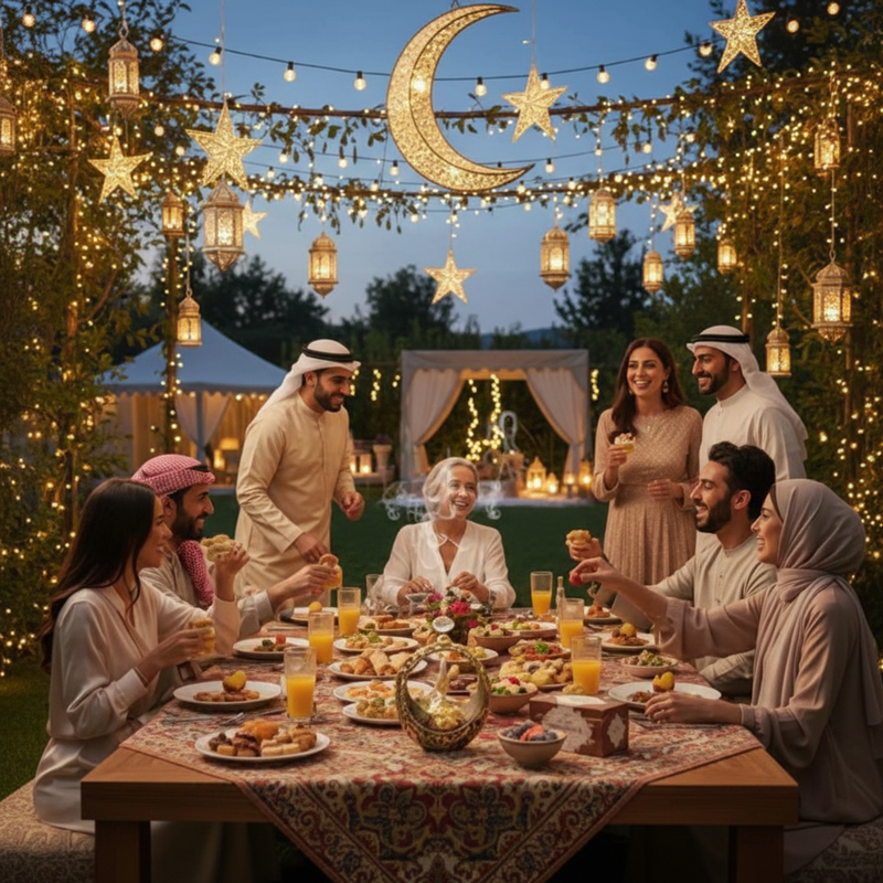 Islamic Round Crescent Frame with Hanging Golden Dome Showpiece