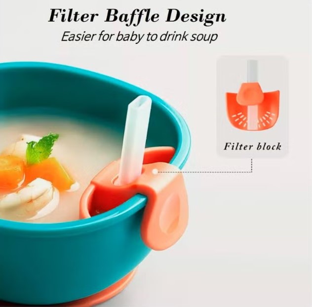 3-in-1 Baby Feeding Snack Soup Bowl with Straw Infant Learning Dish