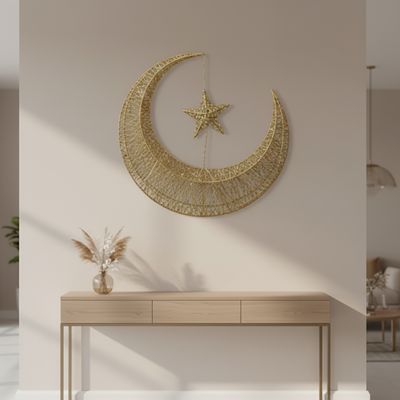 Gold Crescent Moon & Star Decorative Hanging Ornament