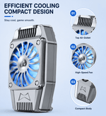 Silver mobile game cooling fan with blue LED fan and clip-on design