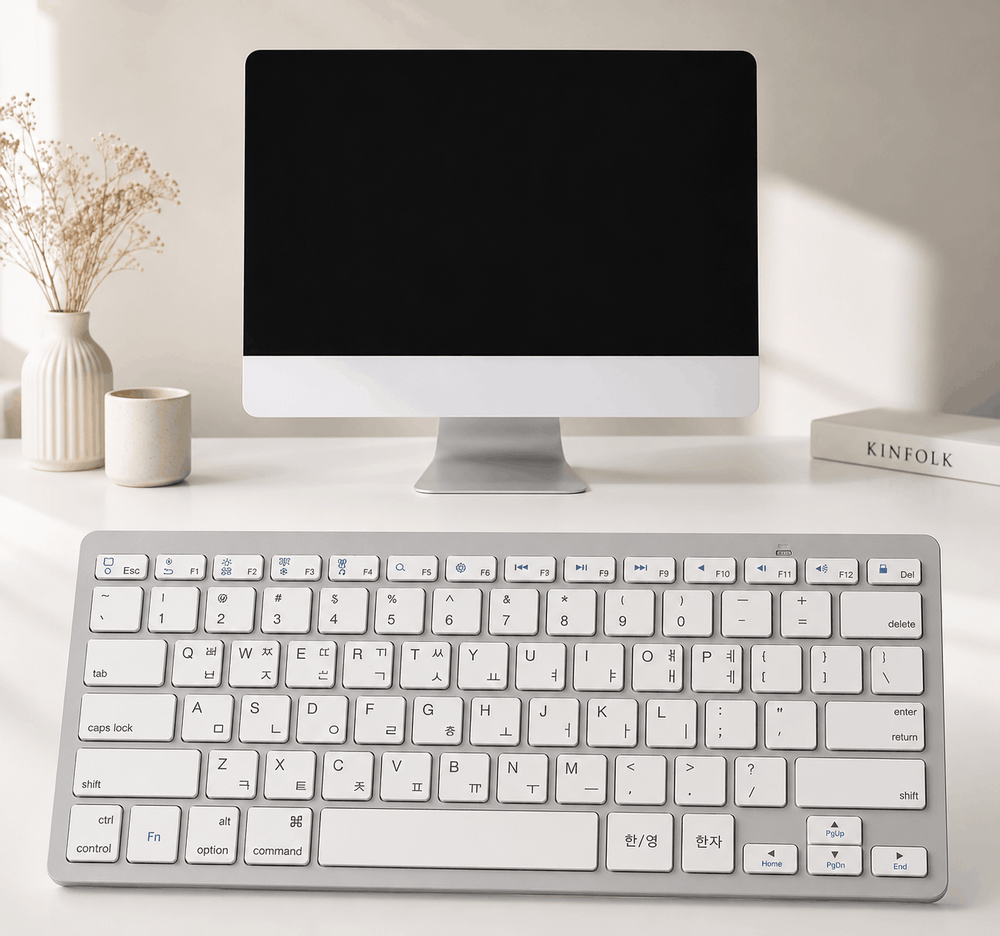 Sleek and portable universal wireless keyboard featuring a full QWERTY layout.