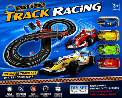 Speed Series Track Racing set with cars and track on a blue background
