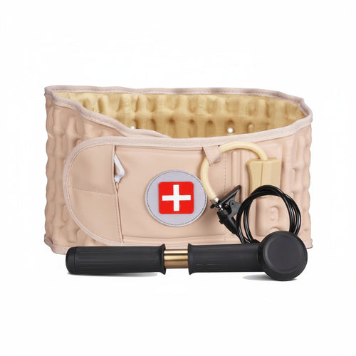 Spinal Air Traction Belt with manual air pump for inflatable lumbar support and posture alignment.
