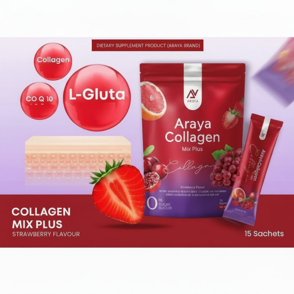 Sugar-free Araya Collagen Mix Plus powder to support joint health and bone density at Aezoon.