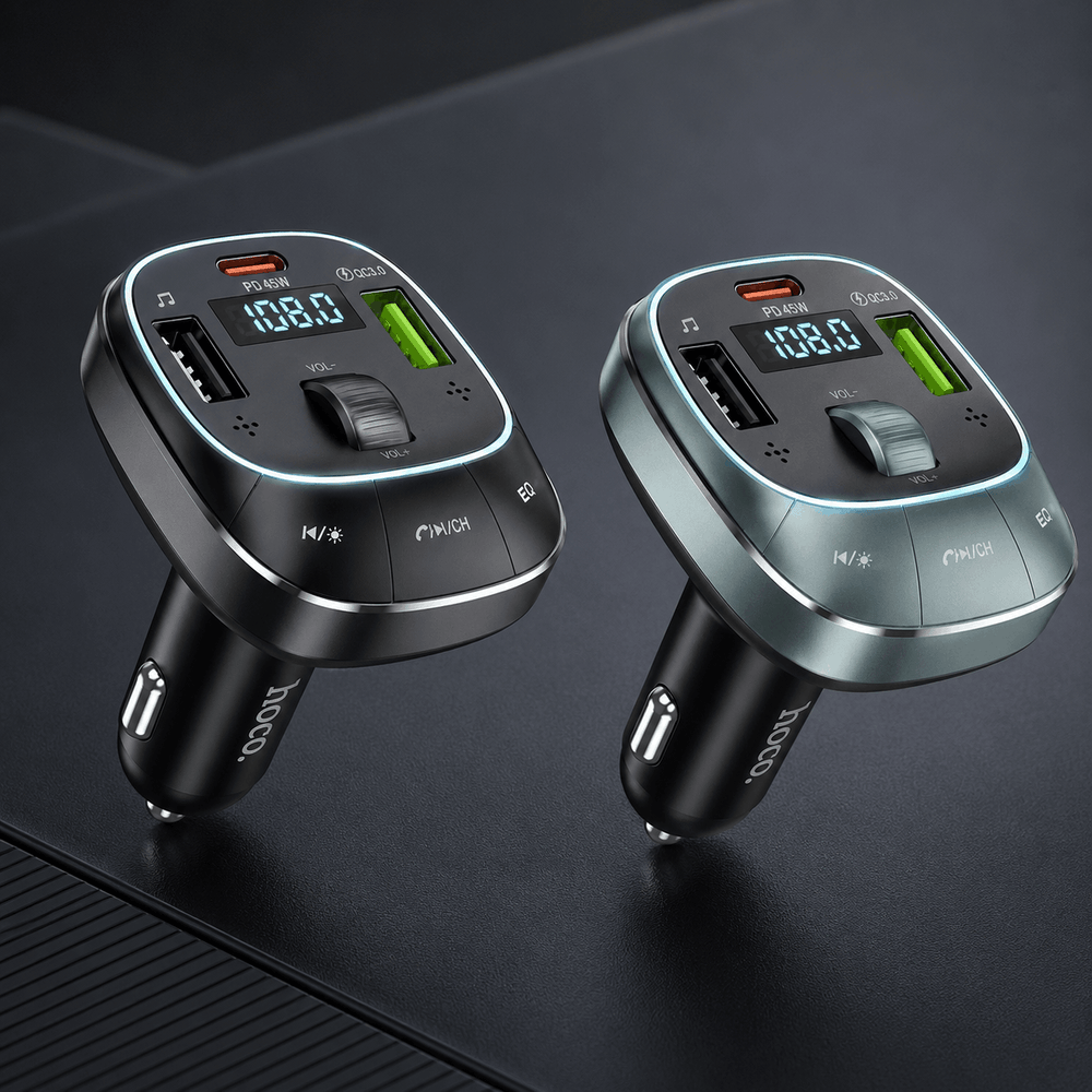 Two car multimedia players with digital displays on a dark background