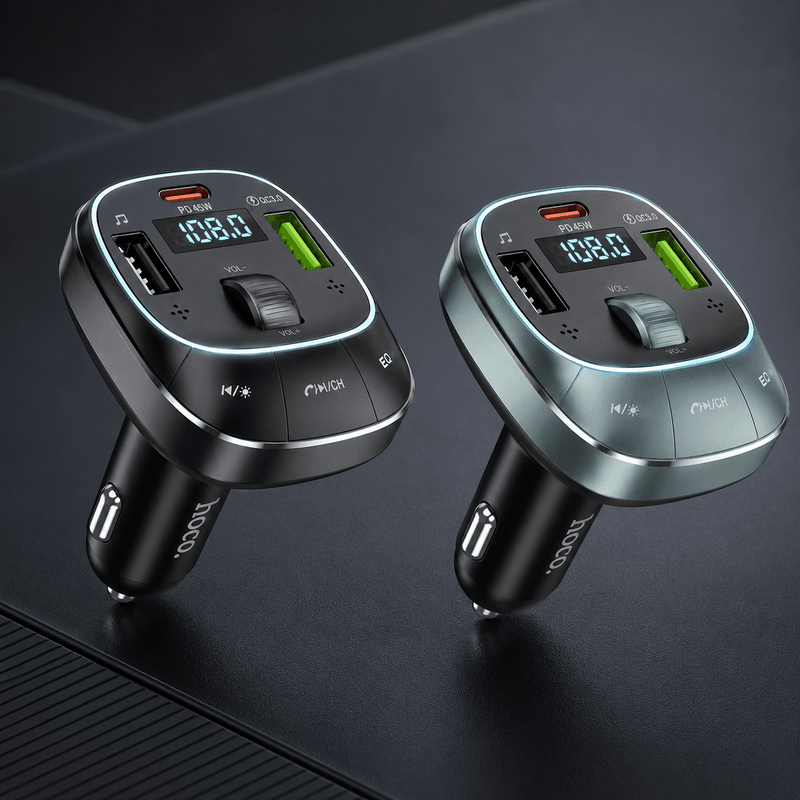 Two car multimedia players with digital displays on a dark background