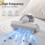 Vacuum cleaner with high-frequency vibration feature on a mattress background