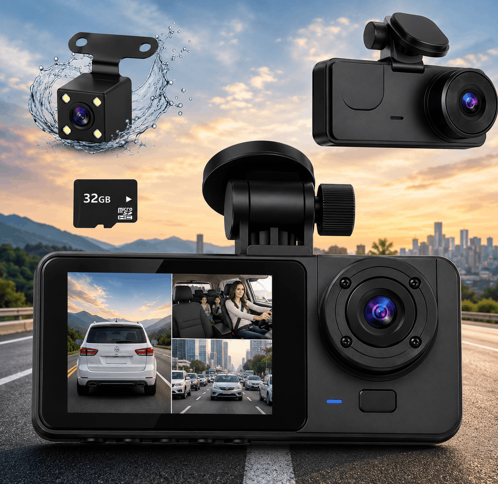 Vehicle BlackBox DVR car dash camera with a 2.0 inch HD LCD display and windshield mount