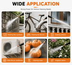 Versatile power washer applications including cleaning courtyards, bicycles, windows, and irrigating plants