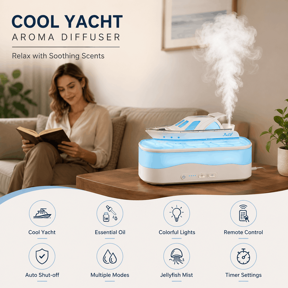 Yacht Aromatherapy Machine luxury yacht shaped aroma diffuser and cool mist humidifier with ambient LED lighting