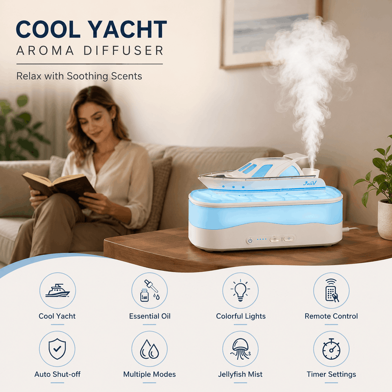 Yacht Aromatherapy Machine luxury yacht shaped aroma diffuser and cool mist humidifier with ambient LED lighting