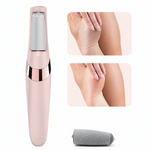 Beauty device for skin care with close-up images of skin texture.