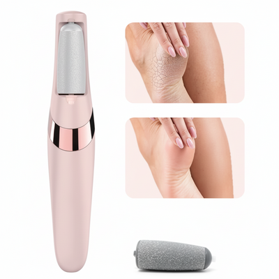 Beauty device for skin care with close-up images of skin texture.