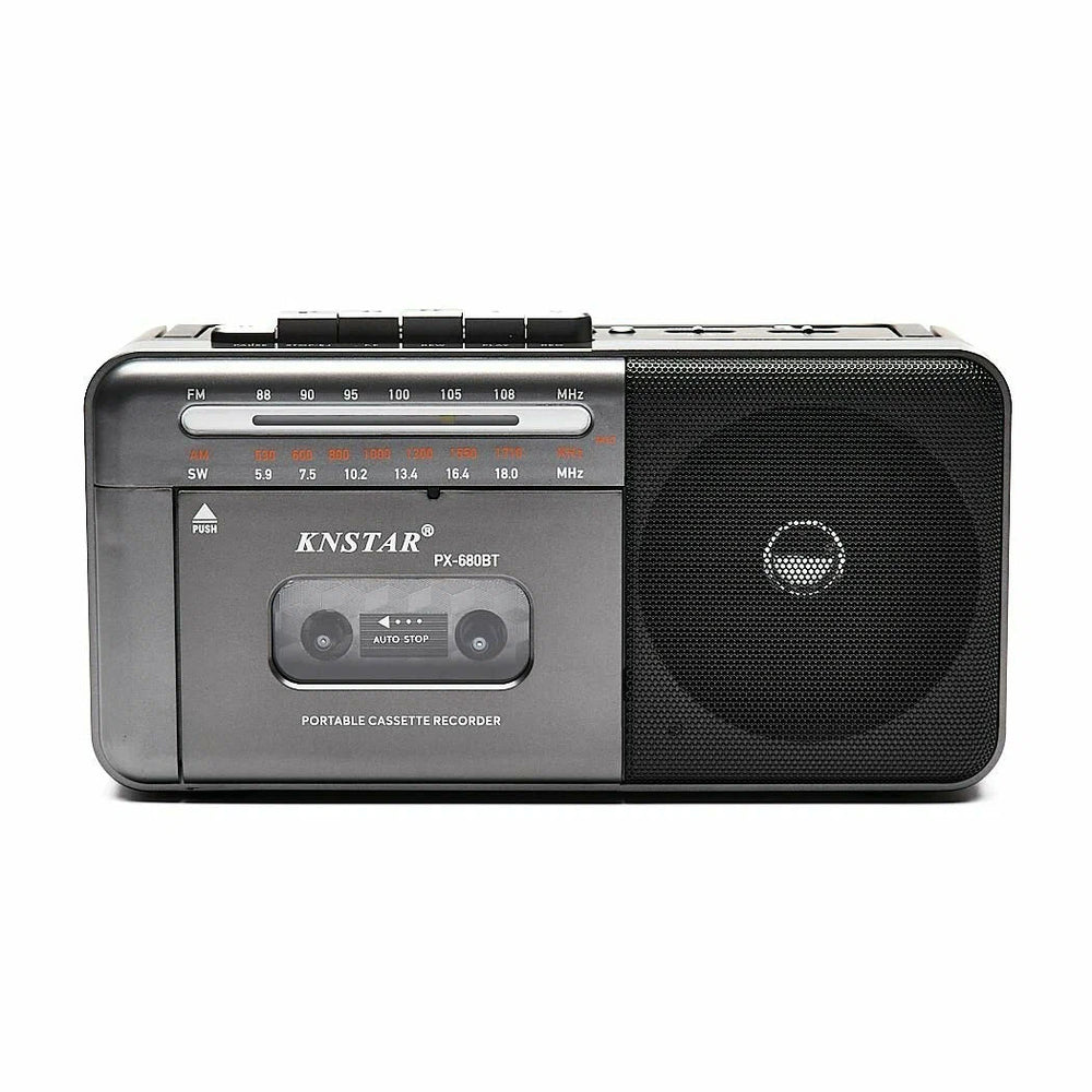 Portable cassette recorder with a visible brand logo on a white background