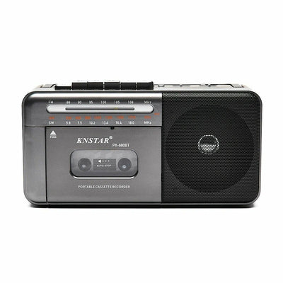 Portable cassette recorder with a visible brand logo on a white background