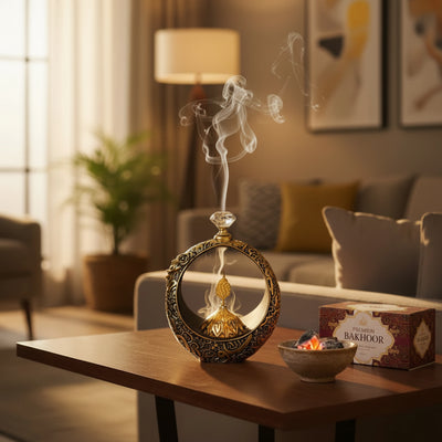 Islamic Round Crescent Frame with Hanging Golden Dome Showpiece