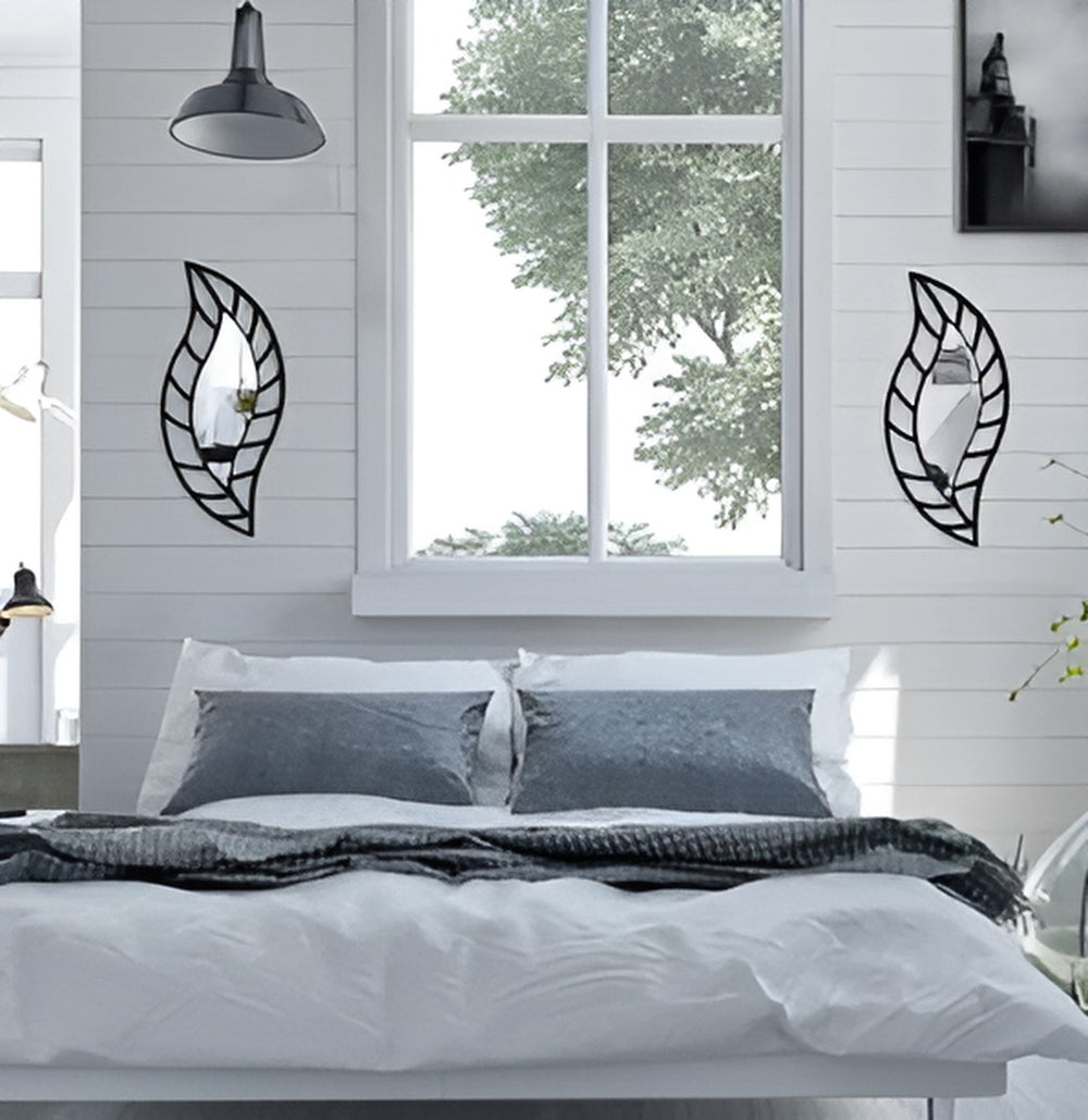 2-Piece Black Leaf & Teardrop Mirror Set – Small Wall Decor