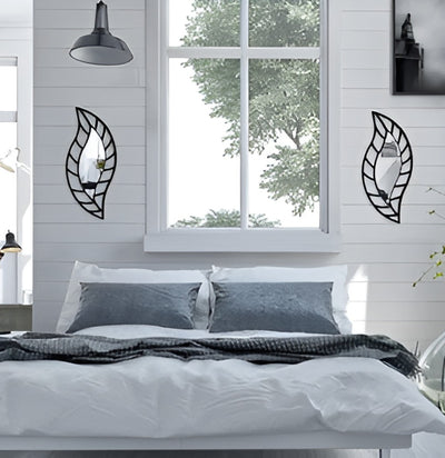 2-Piece Black Leaf & Teardrop Mirror Set – Small Wall Decor