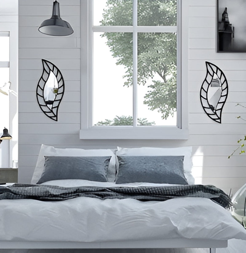 2-Piece Black Leaf & Teardrop Mirror Set – Small Wall Decor