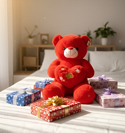 Large Red Love Teddy Bear with Heart Cushion