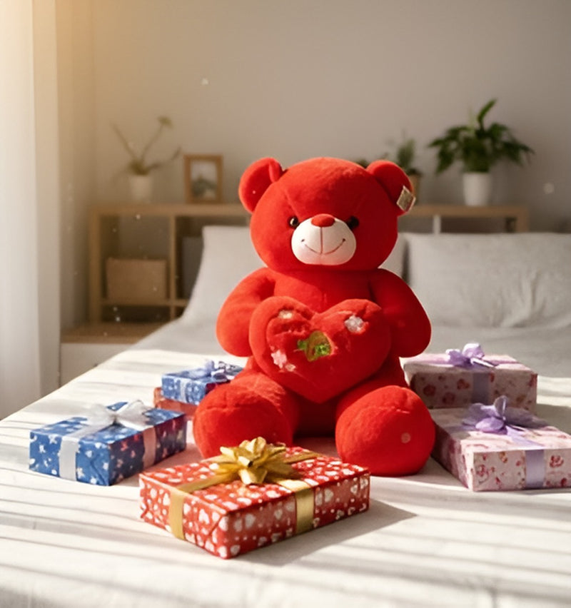 Large Red Love Teddy Bear with Heart Cushion