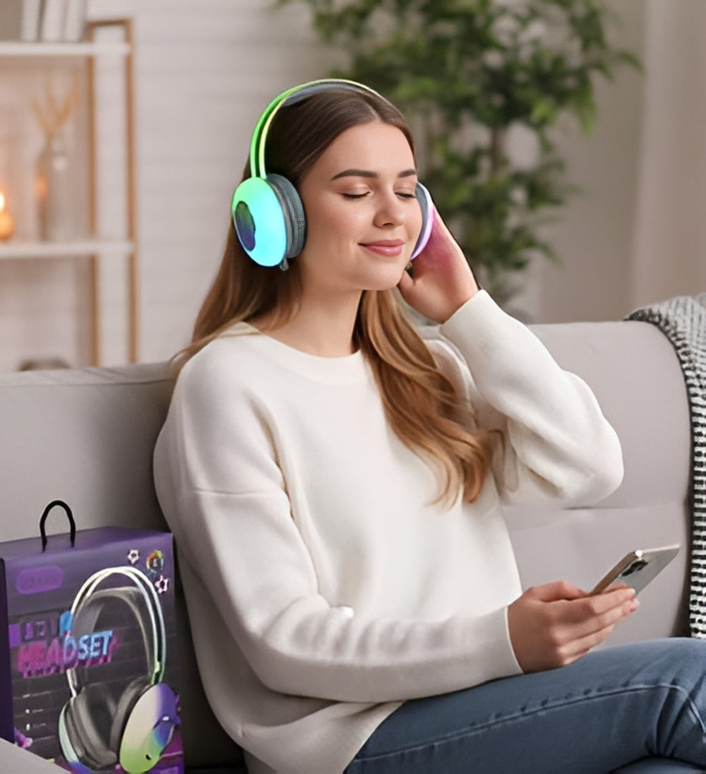 سماعة رأس لاسلكية مزودة بإضاءة LED