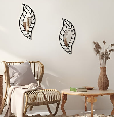 2-Piece Black Leaf & Teardrop Mirror Set – Small Wall Decor