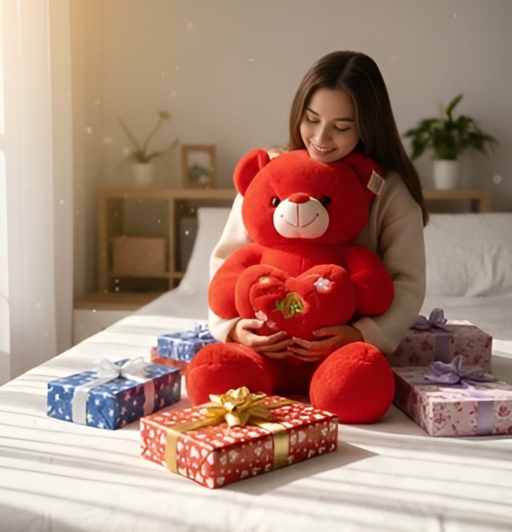 Large Red Love Teddy Bear with Heart Cushion